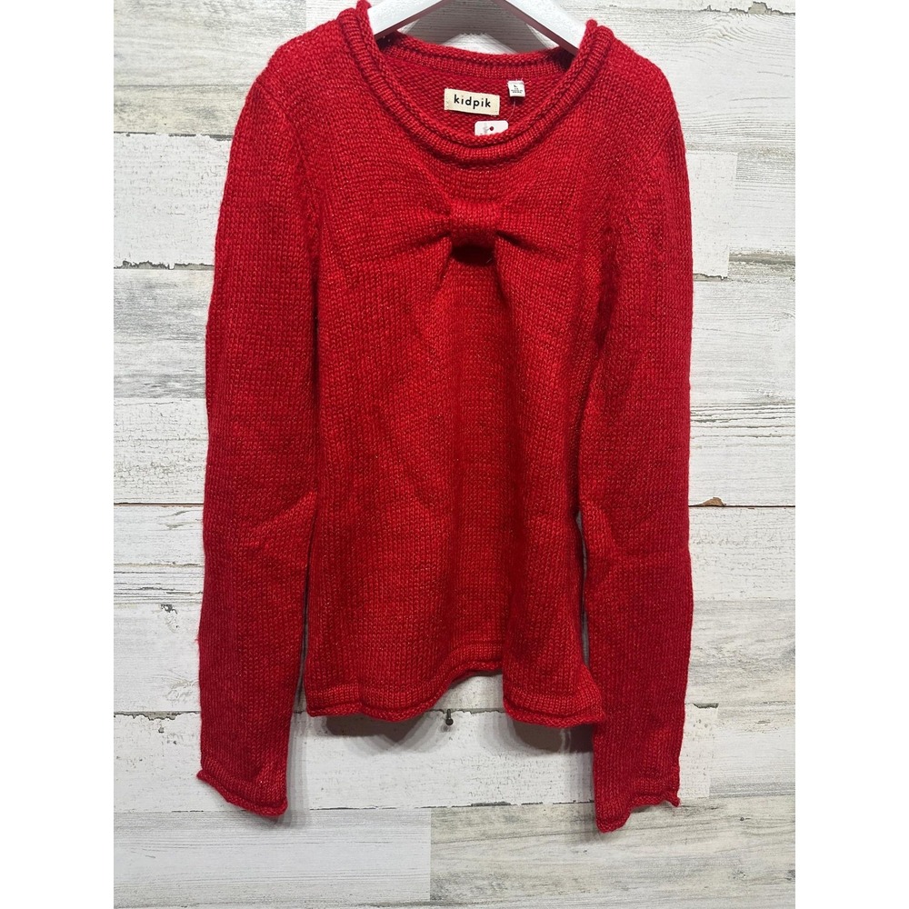 Kidpik Bow Sweater Girls 12 Red‎ Knit Long Sleeve NWT